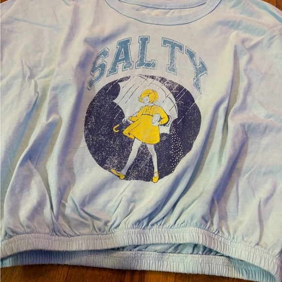 Aerie Salt Yellow Dressed Salty Soft Blue Crop Tee elastic waist preloved - Picture 3 of 5